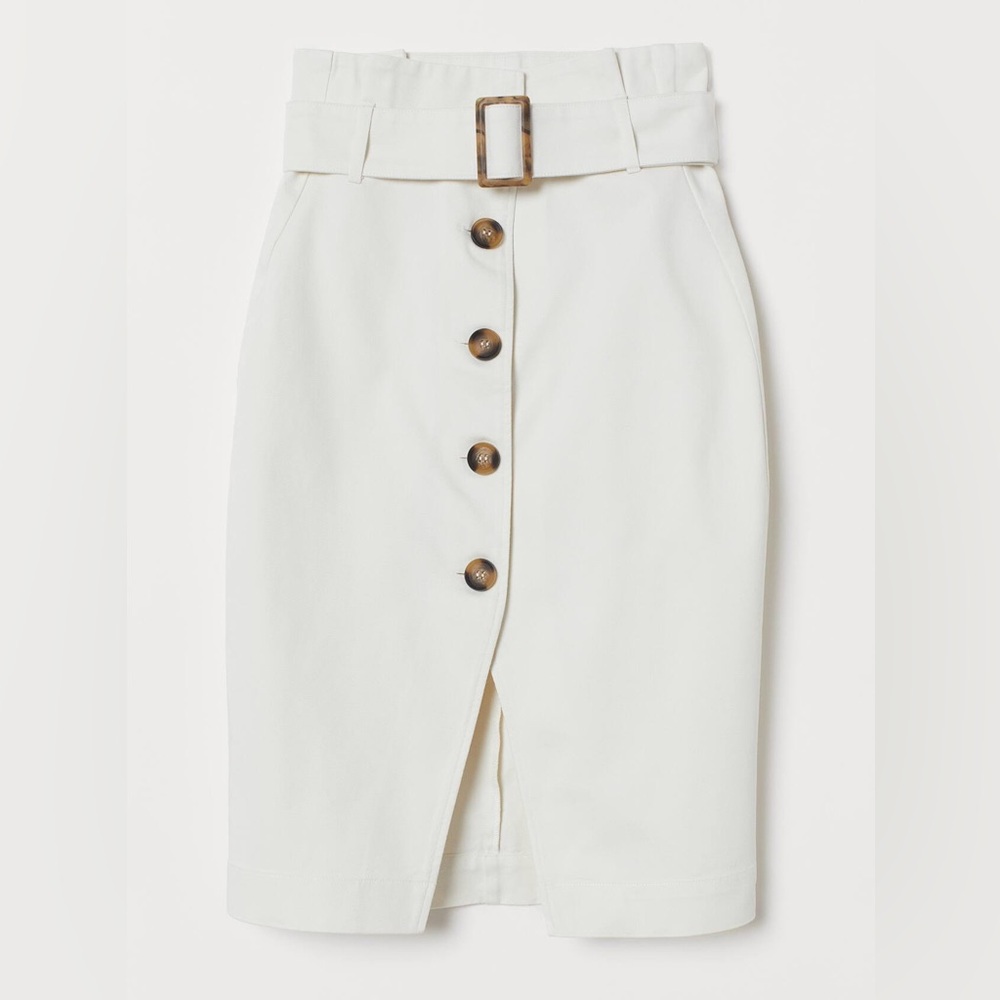 H&M Cream Pencil Skirt with Button Detail